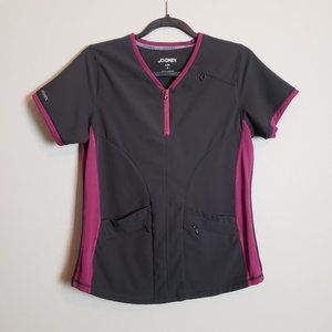 Jockey Black Burgundy Wine Zip Up Athletic Scrub Top Small